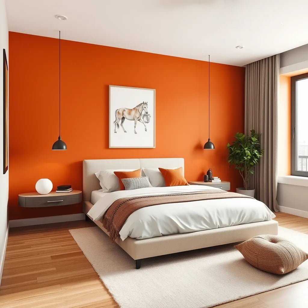 Earth Tones - Burnt orange bedroom wall