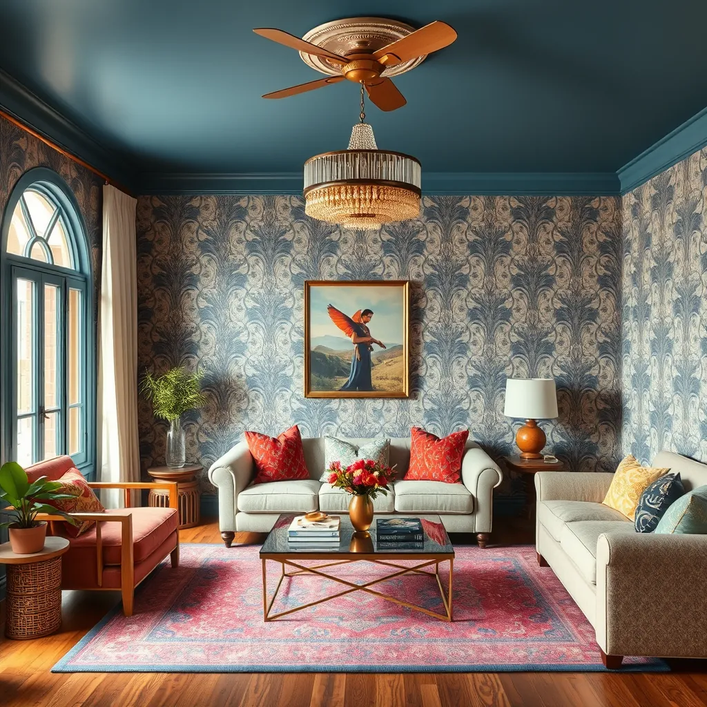 vibrant hues with muted wallpaper